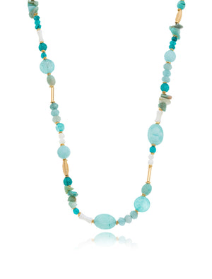 Colar Maré Longo Ajustável Banho Ouro 18k Jade Amazonita