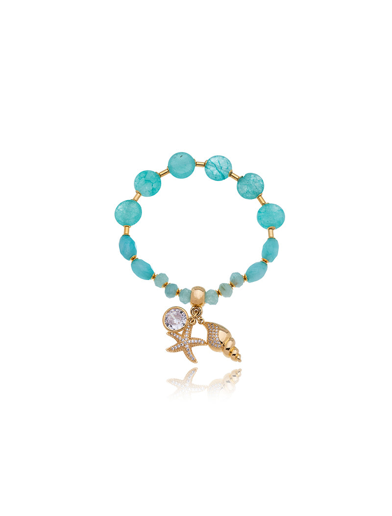 Pulseira Maré Silicone Fundo Do Mar Banho Ouro 18k Jade