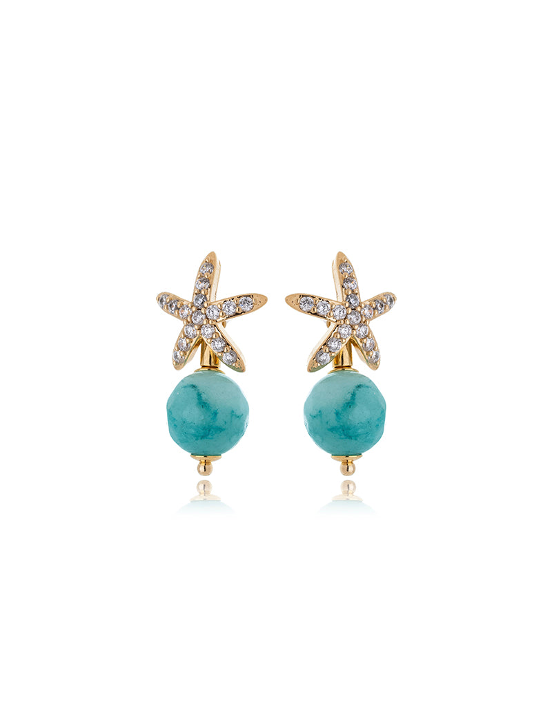 Brinco Maré Base Estrela Cravejada Banho Ouro 18k Jade Zircônias