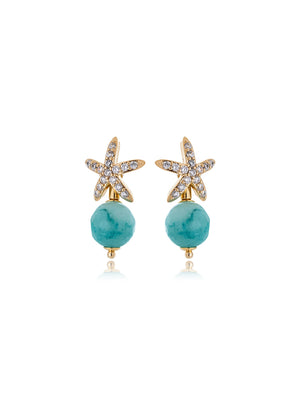 Brinco Maré Base Estrela Cravejada Banho Ouro 18k Jade Zircônias