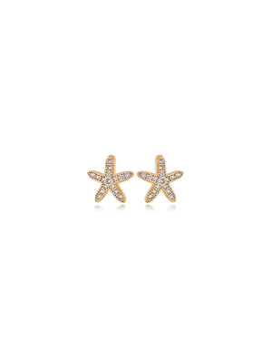 Brinco Fixo Maré Estrela Do Mar Cravejada Banho Ouro 18k Zircônias