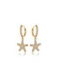 Brinco Maré Argola Click Estrela Do Mar Cravejada Banho Ouro 18k Zircônias