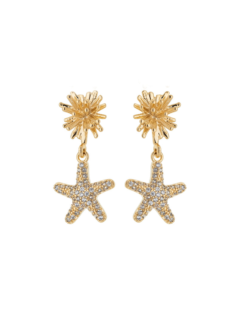 Brinco Maré Base Pontas Estrela Cravejada Banho Ouro 18k Zircônias