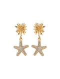 Brinco Maré Base Pontas Estrela Cravejada Banho Ouro 18k Zircônias