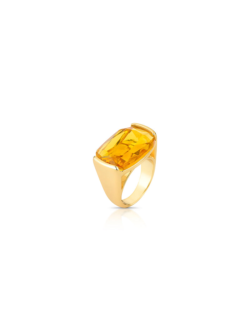 Anel Vazado Retangular Banho Ouro 18K Cristal