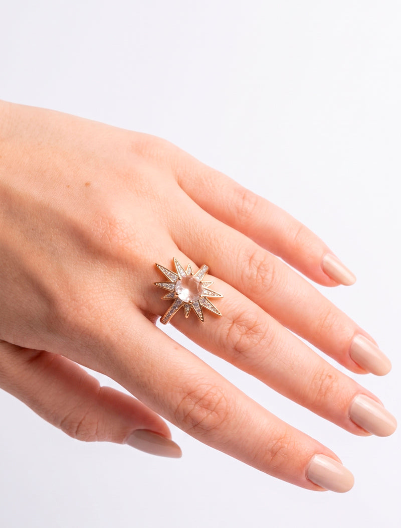 Anel Estrela Garras Cravejadas Banho Ouro 18k Cristal Zircônias