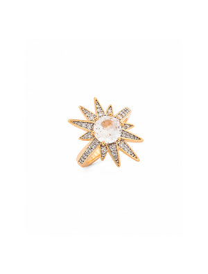 Anel Estrela Garras Cravejadas Banho Ouro 18k Cristal Zircônias