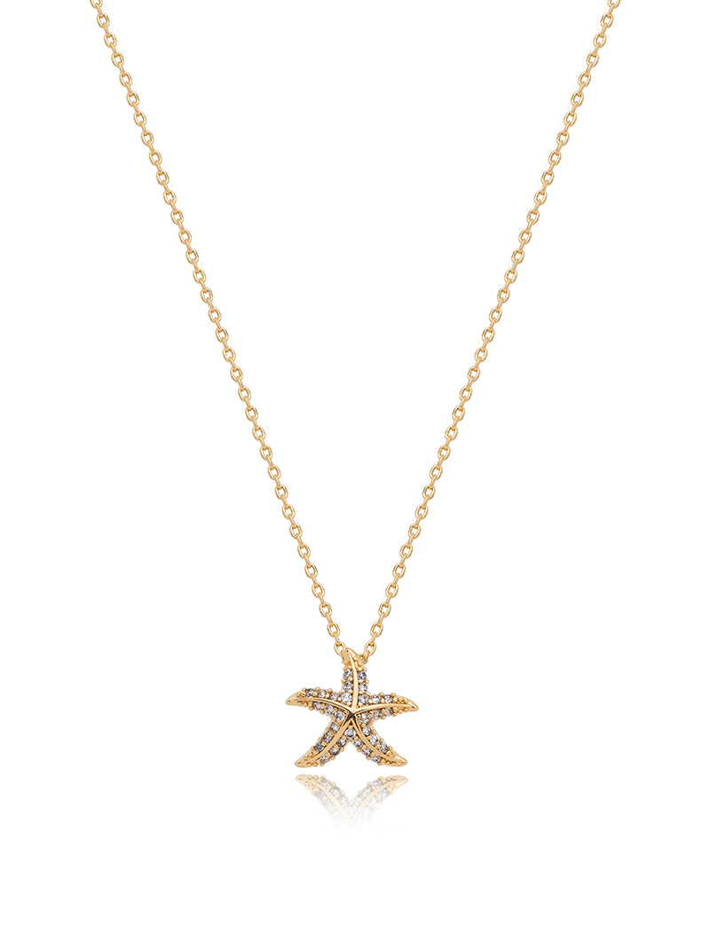 Colar Maré Estrela Do Mar Cravejada Banho Ouro 18k Zircônias