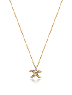Colar Maré Estrela Do Mar Cravejada Banho Ouro 18k Zircônias