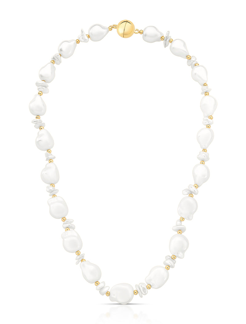 Colar Fecho Ímã Barroca Banho Ouro 18k Pérola Shell