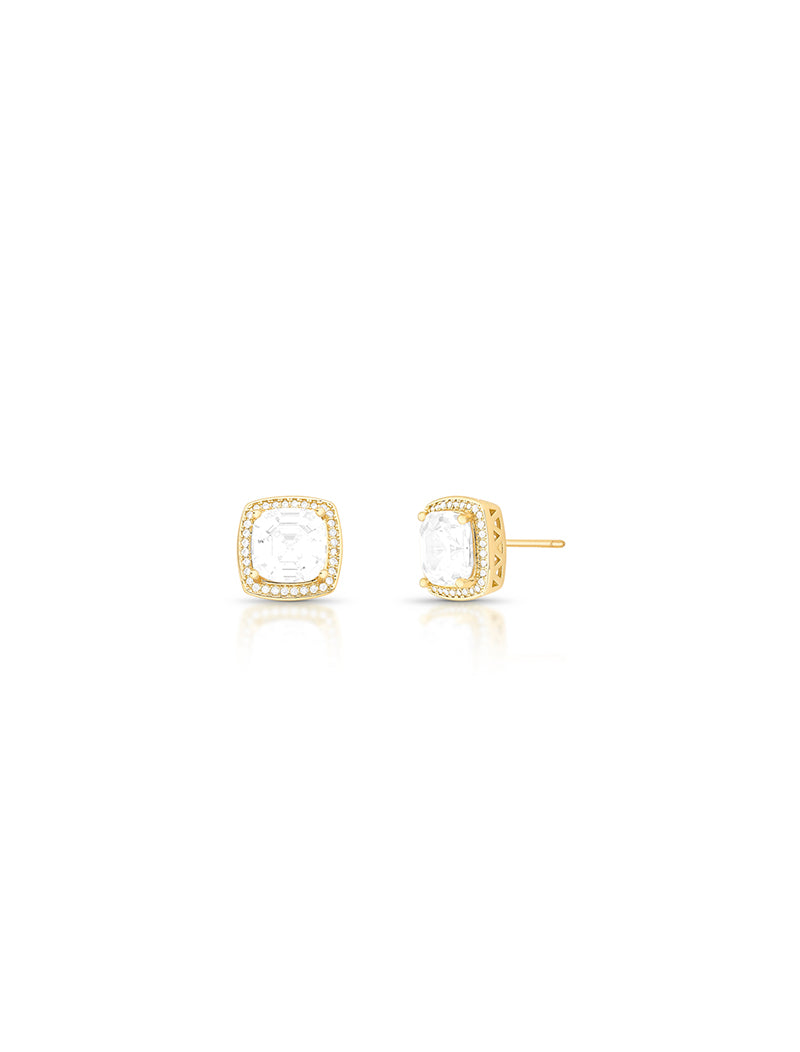 Brinco Quadrado Volta Cravejada Banho Ouro 18k Cristal