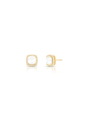Brinco Quadrado Volta Cravejada Banho Ouro 18k Cristal