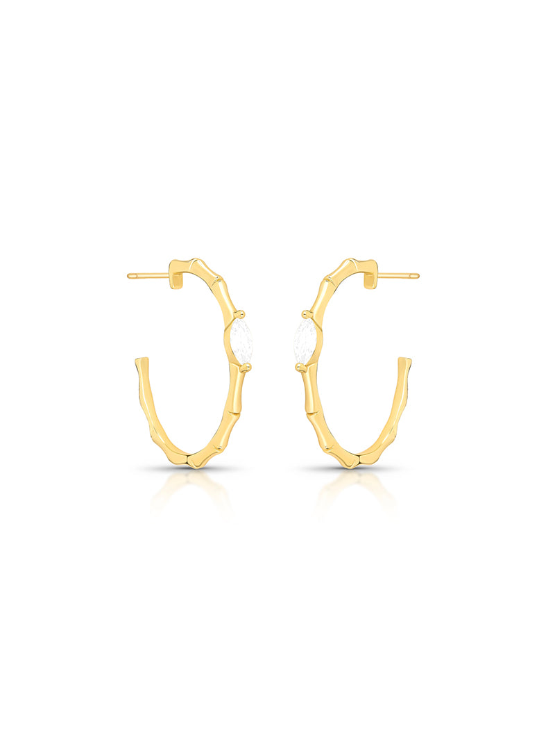Brinco Meia Argola Navete Banho Ouro 18K