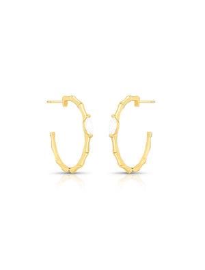 Brinco Meia Argola Navete Banho Ouro 18K