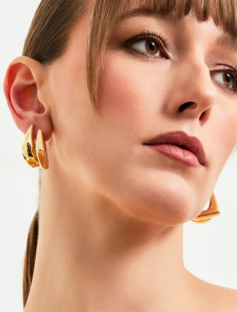 Brinco Argola Retangular Lisa Banho Ouro 18k