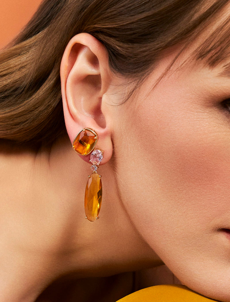 Brinco Oval Facetado Banho Ouro 18k Cristal