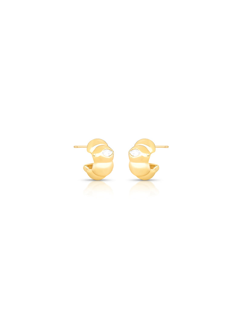 Brinco Argola Abaulada Navete Banho Ouro 18k Cristal