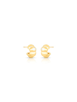 Brinco Argola Abaulada Navete Banho Ouro 18k Cristal