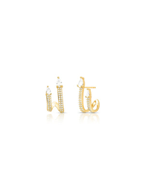 Brinco Curvo Cravejado Banho Ouro 18K