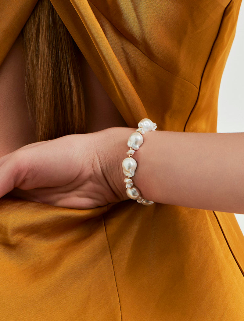 Pulseira Fecho Ímã Banho Ouro 18k Pérola Shell Barroca