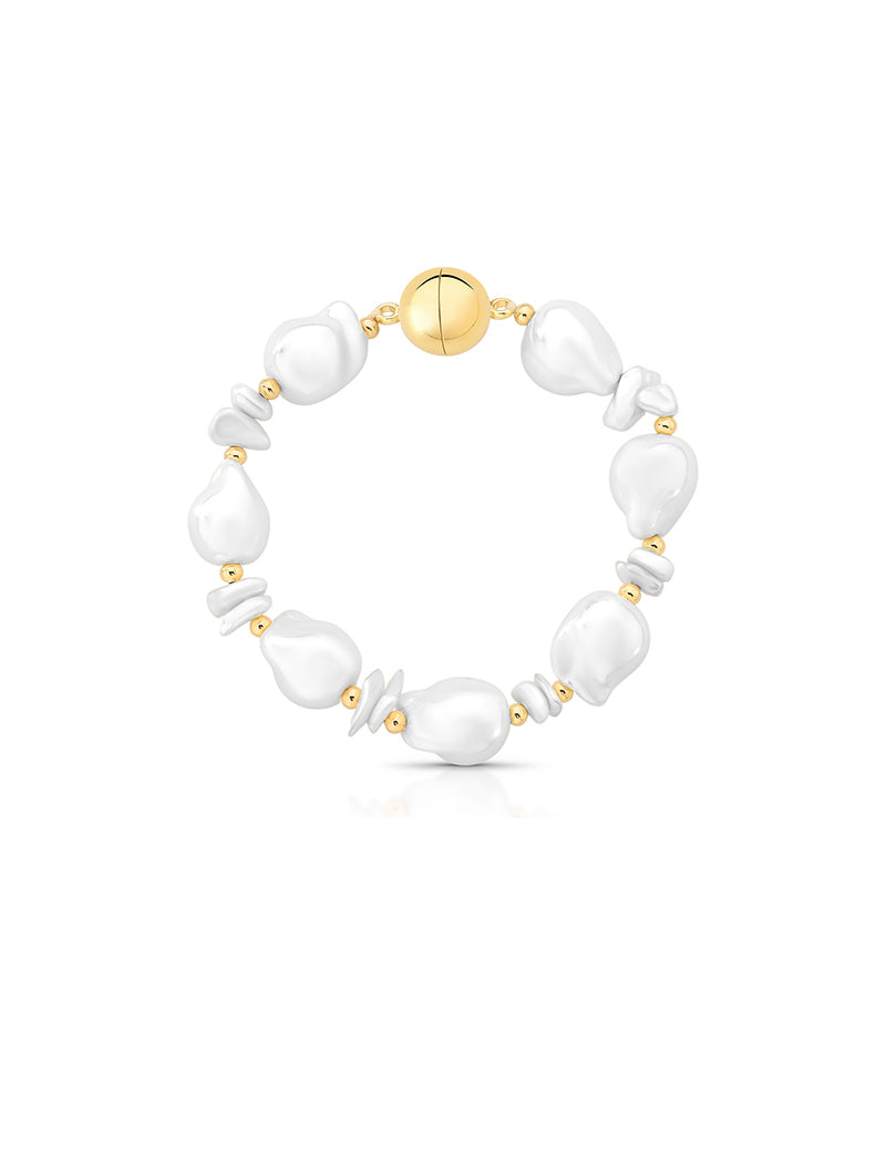 Pulseira Fecho Ímã Banho Ouro 18k Pérola Shell Barroca