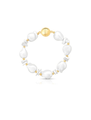 Pulseira Fecho Ímã Banho Ouro 18k Pérola Shell Barroca