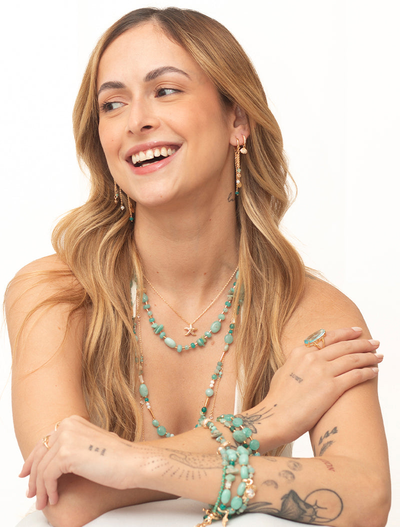 Pulseira Maré Duas Voltas Concha Cravejada Banho Ouro 18k Jade Zircônias