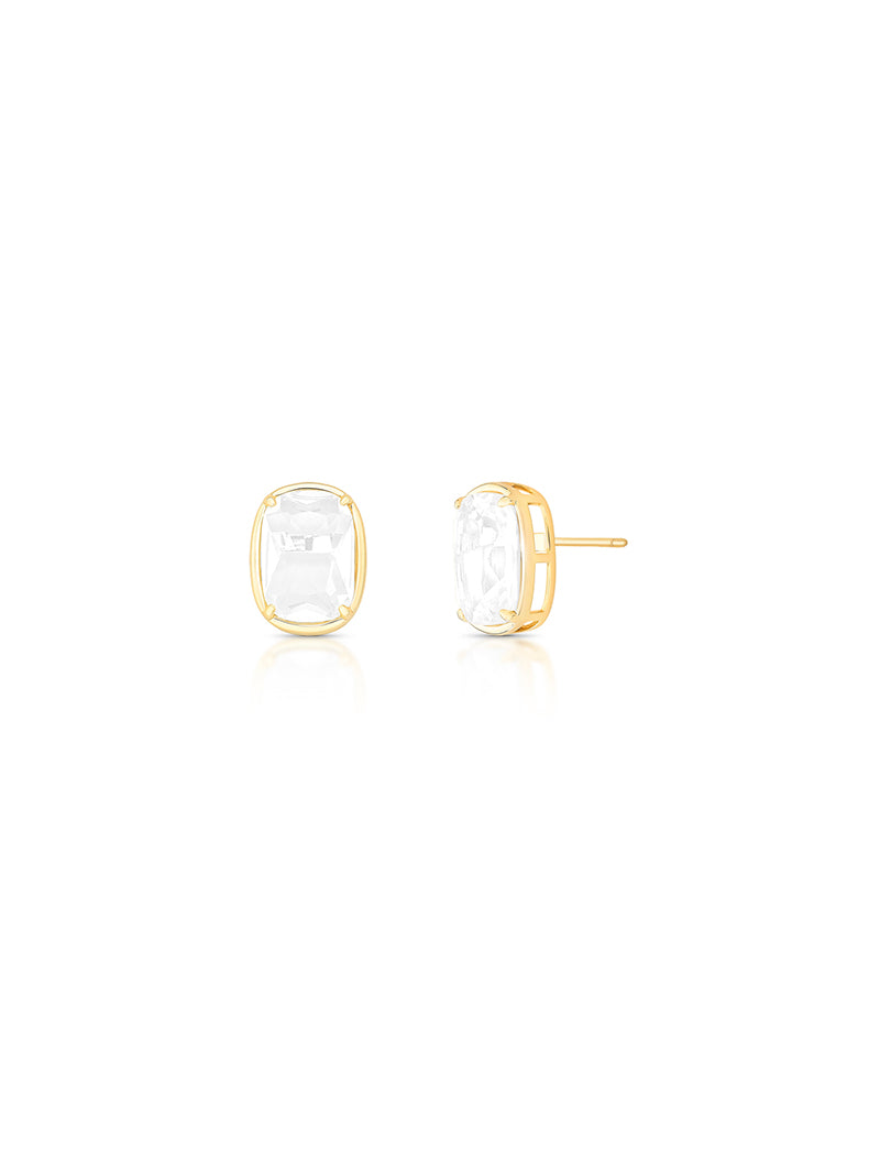 Brinco Oval Facetado Banho Ouro 18k Cristal