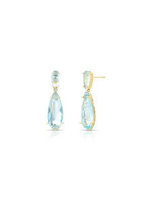 Brinco Pêndulo Gota Banho Ouro 18K Cristal