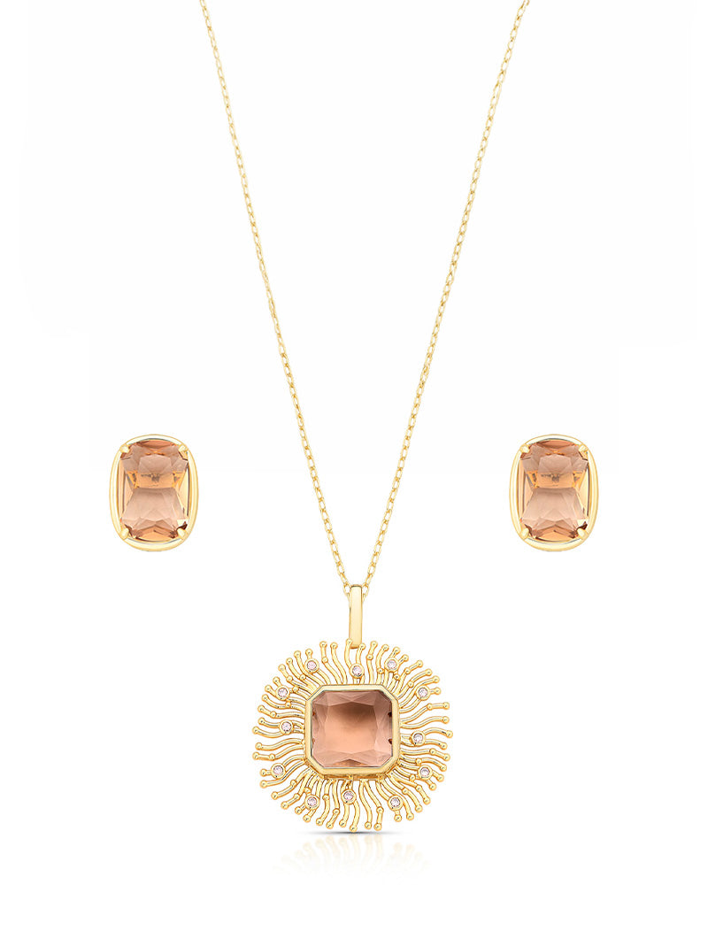 Conjunto Curvo Vazado Quadrado Banho Ouro 18K