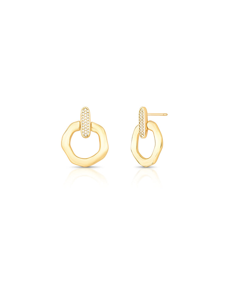 Brinco Base Cravejada Vazado Banho Ouro 18k Zircônias