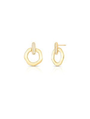 Brinco Base Cravejada Vazado Banho Ouro 18k Zircônias