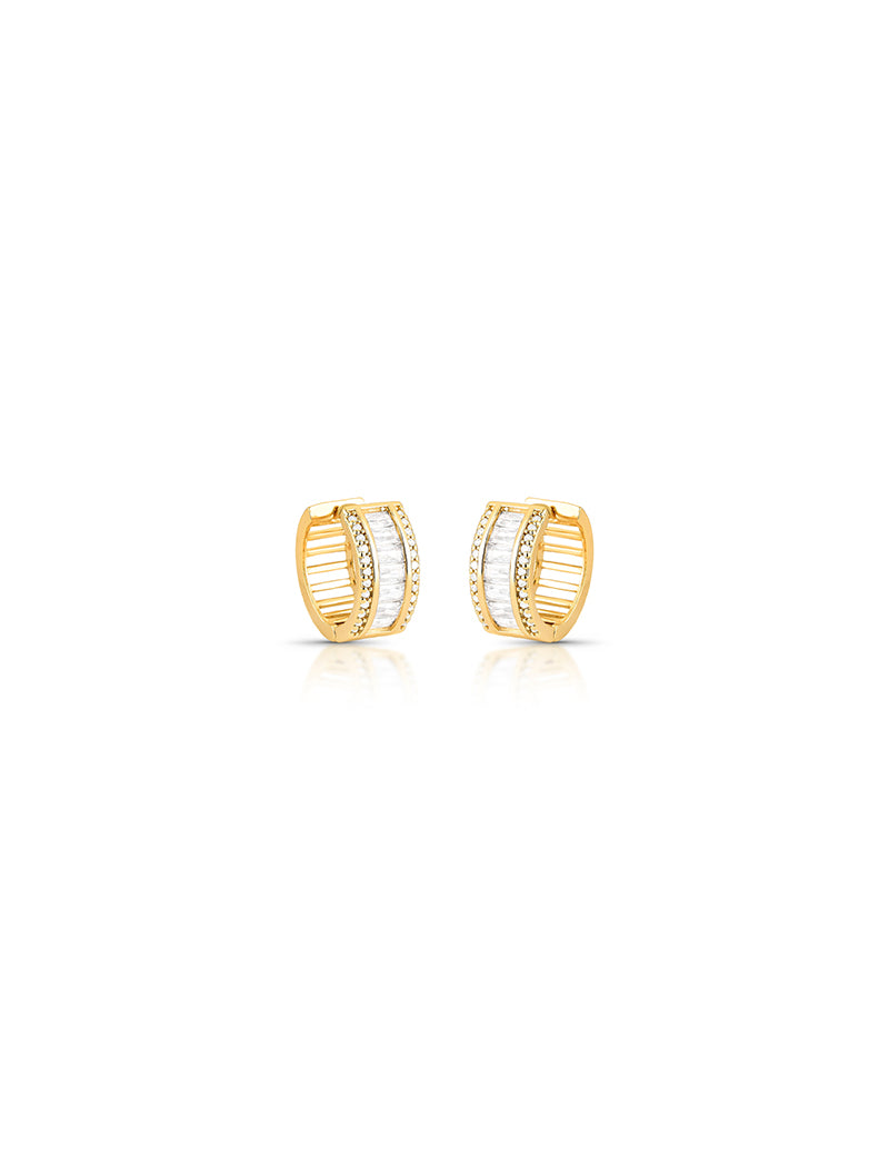 Brinco Argola Cravejada Baguetes Banho Ouro 18k Cristais Zircônias