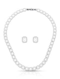 Conjunto Quadrados Cravejados Banho Ródio Cristais Zircônias