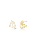 Brinco Ear Cuff Cravejado Baguetes Banho Ouro 18K