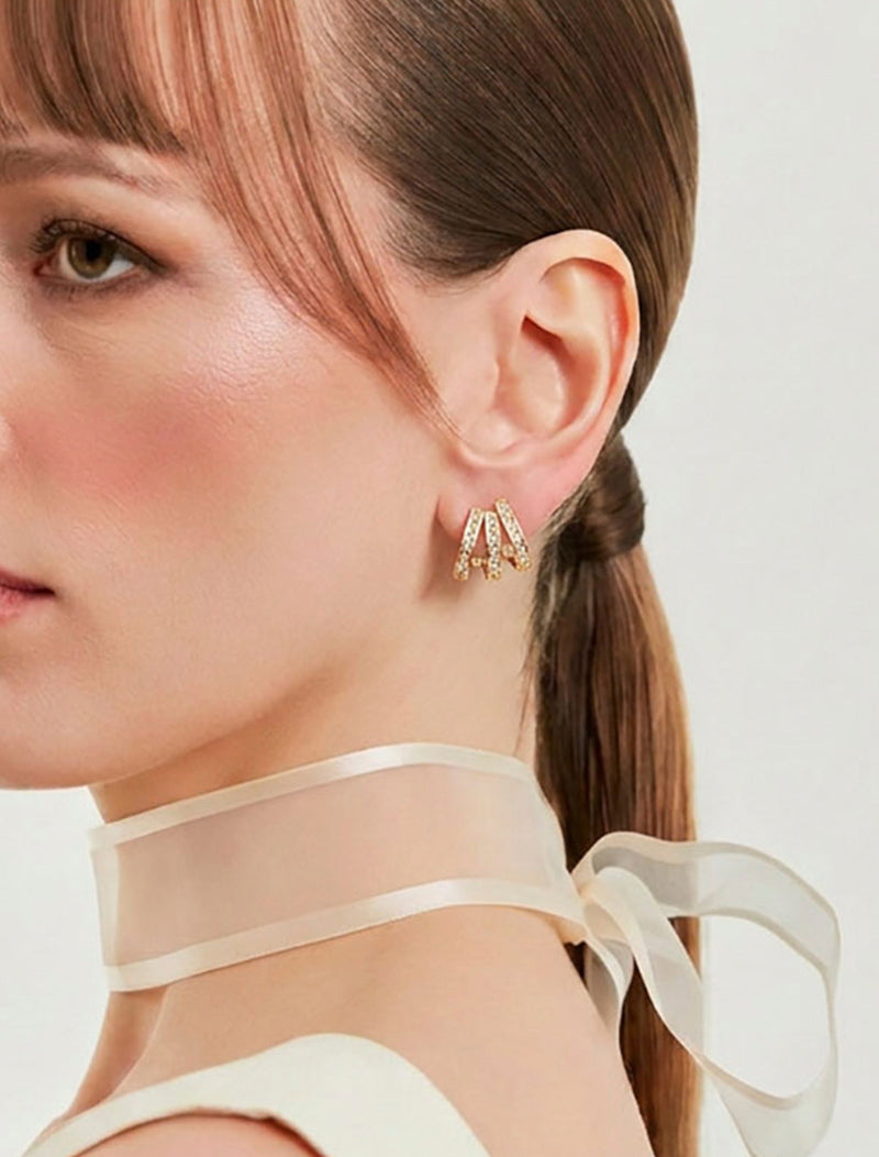 Brinco Ear Cuff Cravejado Baguetes Banho Ouro 18K