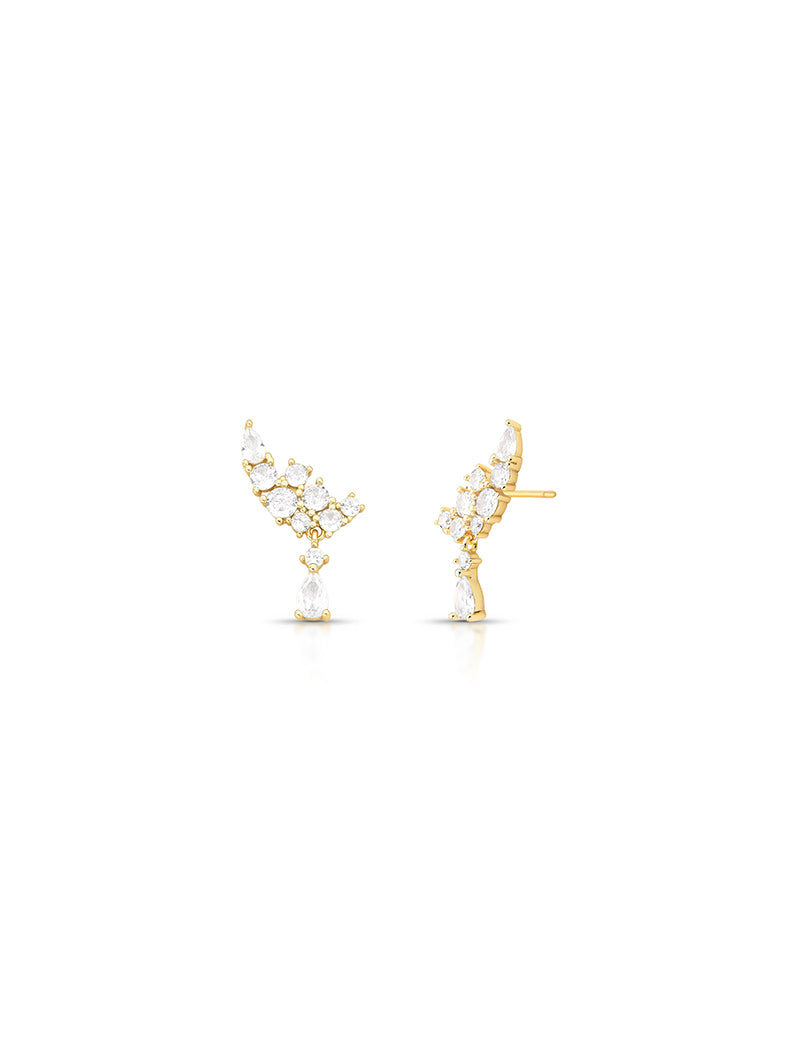 Brinco Earcuff Bolinhas Gota Banho Ouro 18k Zircônias