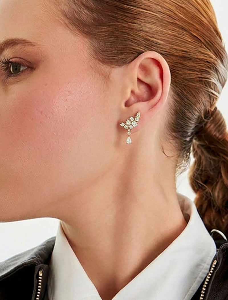 Brinco Earcuff Bolinhas Gota Banho Ouro 18k Zircônias
