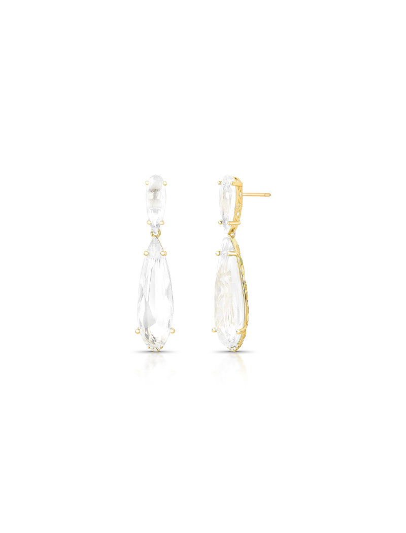 Brinco Pêndulo Gota Facetada Banho Ouro 18k Cristal