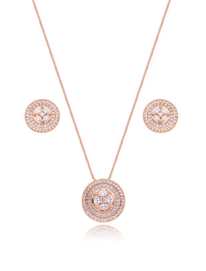 Conjunto Pizza Grande Cravejado Banho Ouro Rosê 18k Zircônia