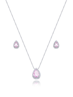 Conjunto Gota Cravejada Banho Ródio Cristal Zircônia