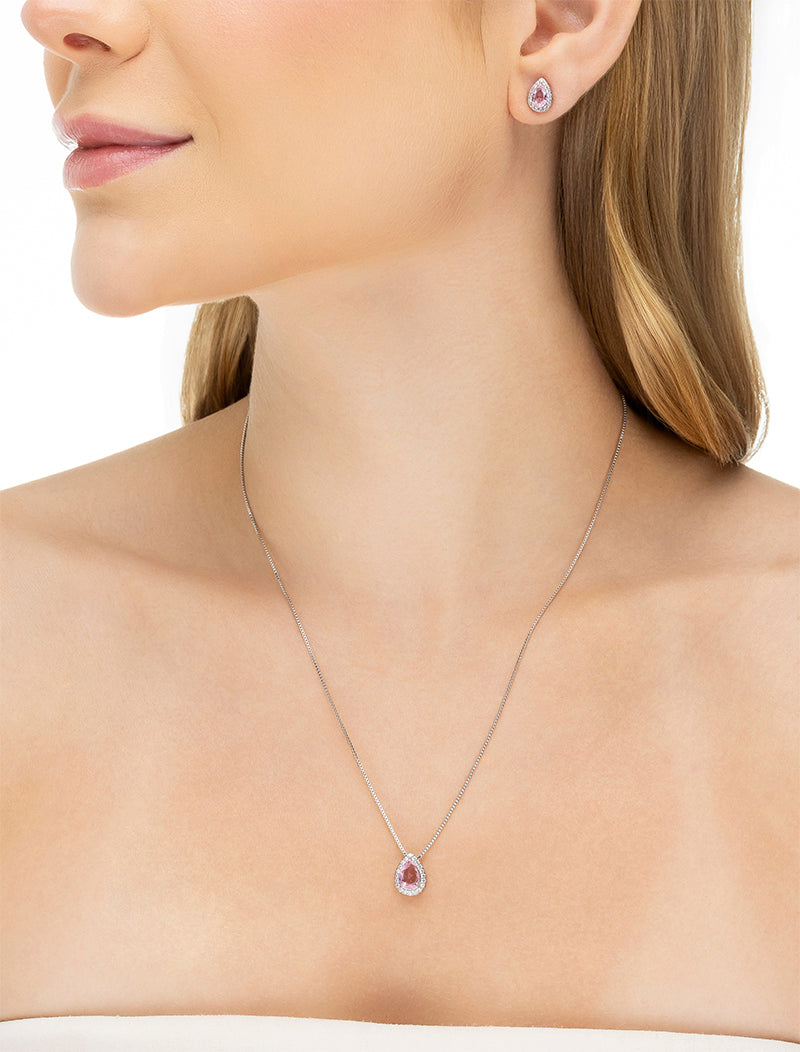 Conjunto Gota Cravejada Banho Ródio Cristal Zircônia
