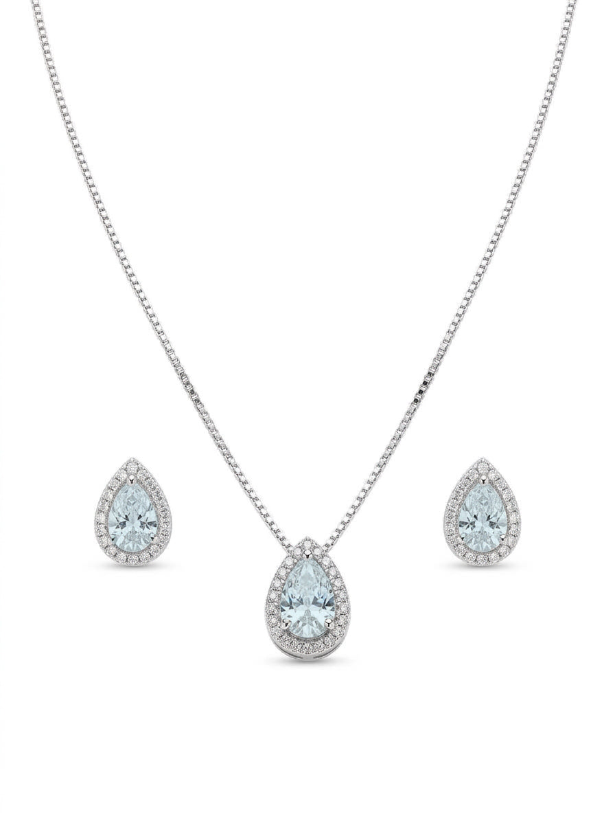Conjunto Gota Cravejada Banho Ródio Cristal Zircônia