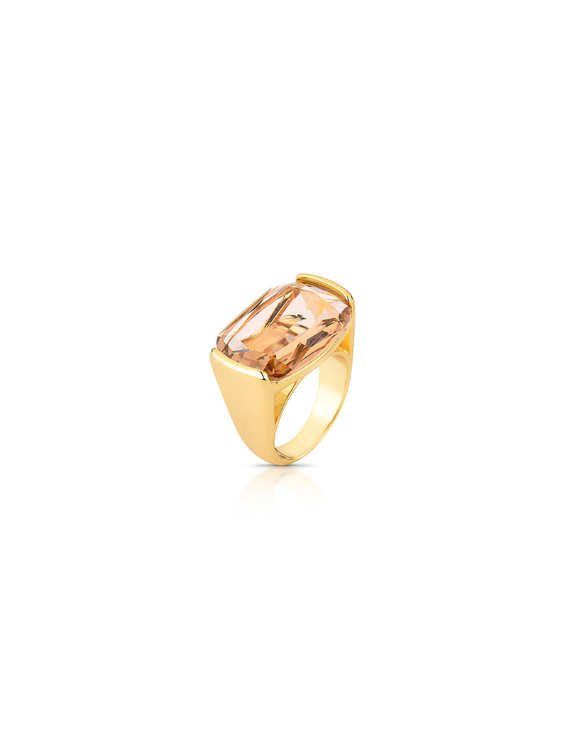 Anel Retangular Vazado Banho Ouro 18k Cristal