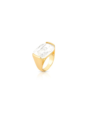 Anel Retangular Banho Ouro 18K Cristal