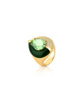 Anel de Sinete Esmaltado Cravejado Banho Ouro 18K