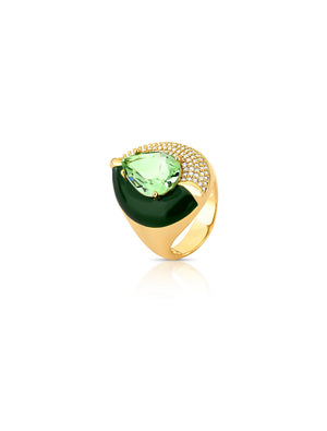 Anel de Sinete Esmaltado Cravejado Banho Ouro 18K