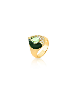 Anel Gota Esmaltado Cravejado Banho Ouro 18K Cristal