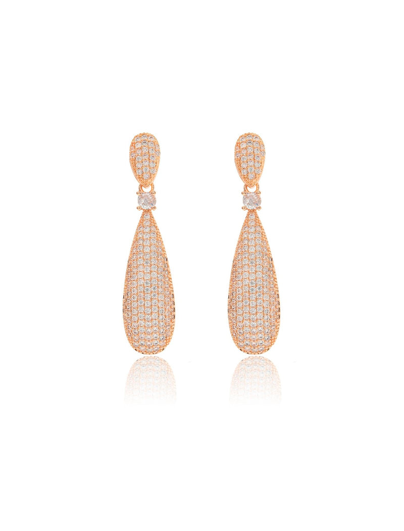 Brinco Pêndulo Gota Cravejada Banho Dourado Zircônia