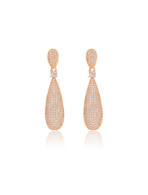 Brinco Pêndulo Gota Cravejada Banho Dourado Zircônia